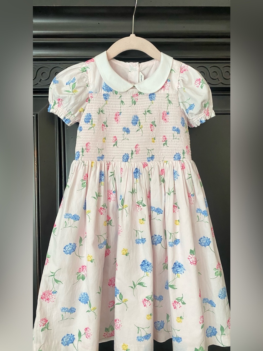 Girls' Janie & Jack Pink Floral Smocked Party Dress with Peter Pan Collar